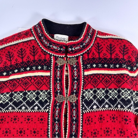 Cambridge apres ski wool cardigan Nordic clasp sweater jacket M - Picture 3 of 12